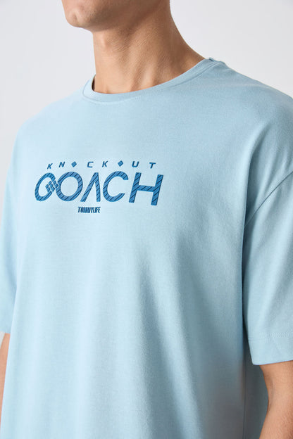 Light Blue Cotton Thick Soft Textured Oversize Fit Printed Men's T-Shirt - 88329