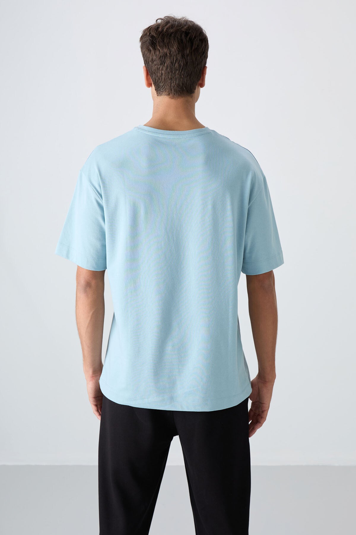 Light Blue Cotton Thick Soft Textured Oversize Fit Printed Men's T-Shirt - 88329