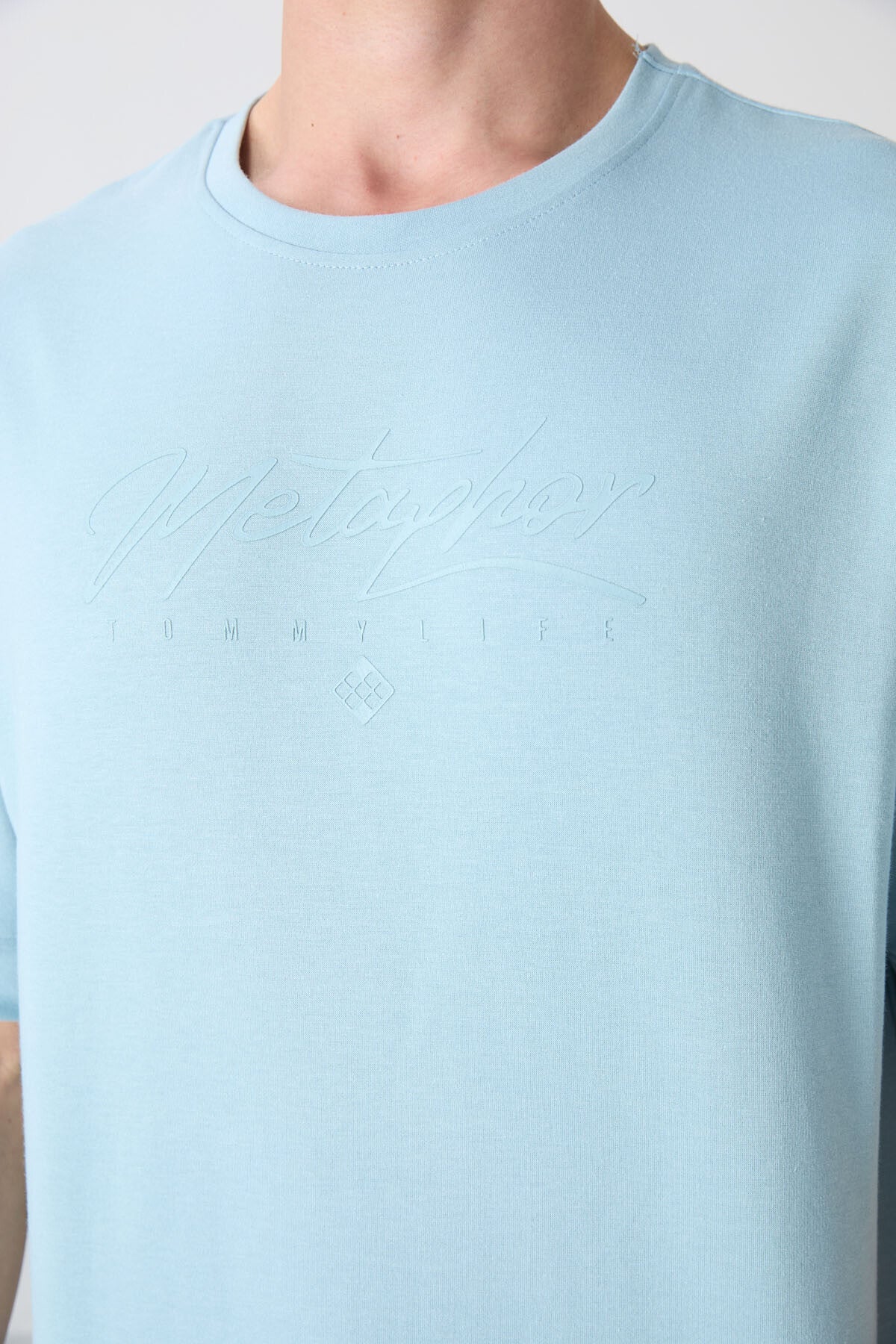 Light Blue Cotton Thick Soft Textured Oversize Fit Printed Men's T-Shirt - 88320