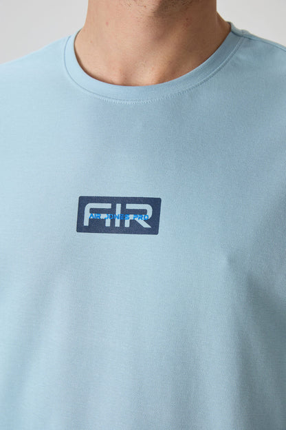 Light Blue Cotton Thick Textured Surface Oversize Fit Printed Men's T-Shirt - 88367