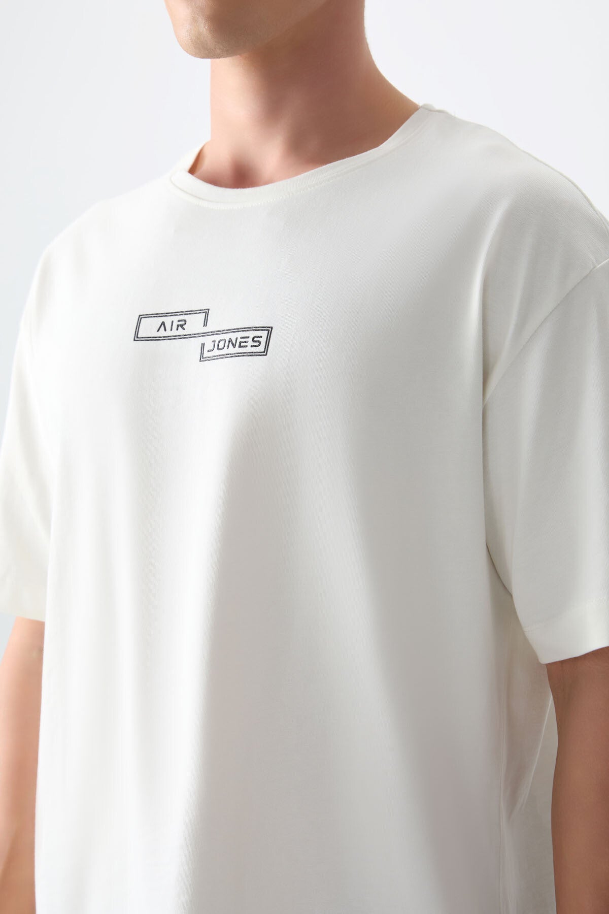Ecru 100% Cotton Thick Soft Textured Oversize Fit Printed Men's T-Shirt - 88361