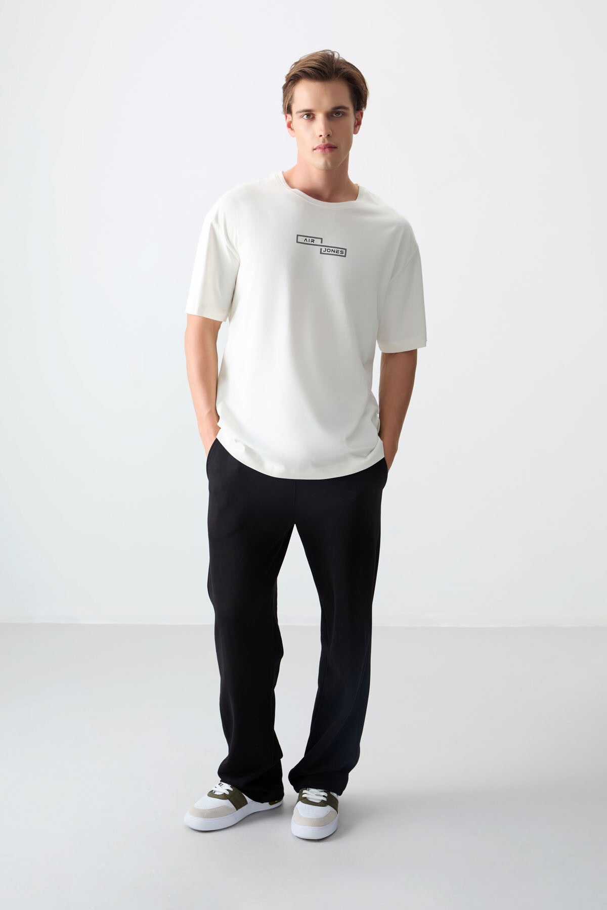 Ecru 100% Cotton Thick Soft Textured Oversize Fit Printed Men's T-Shirt - 88361