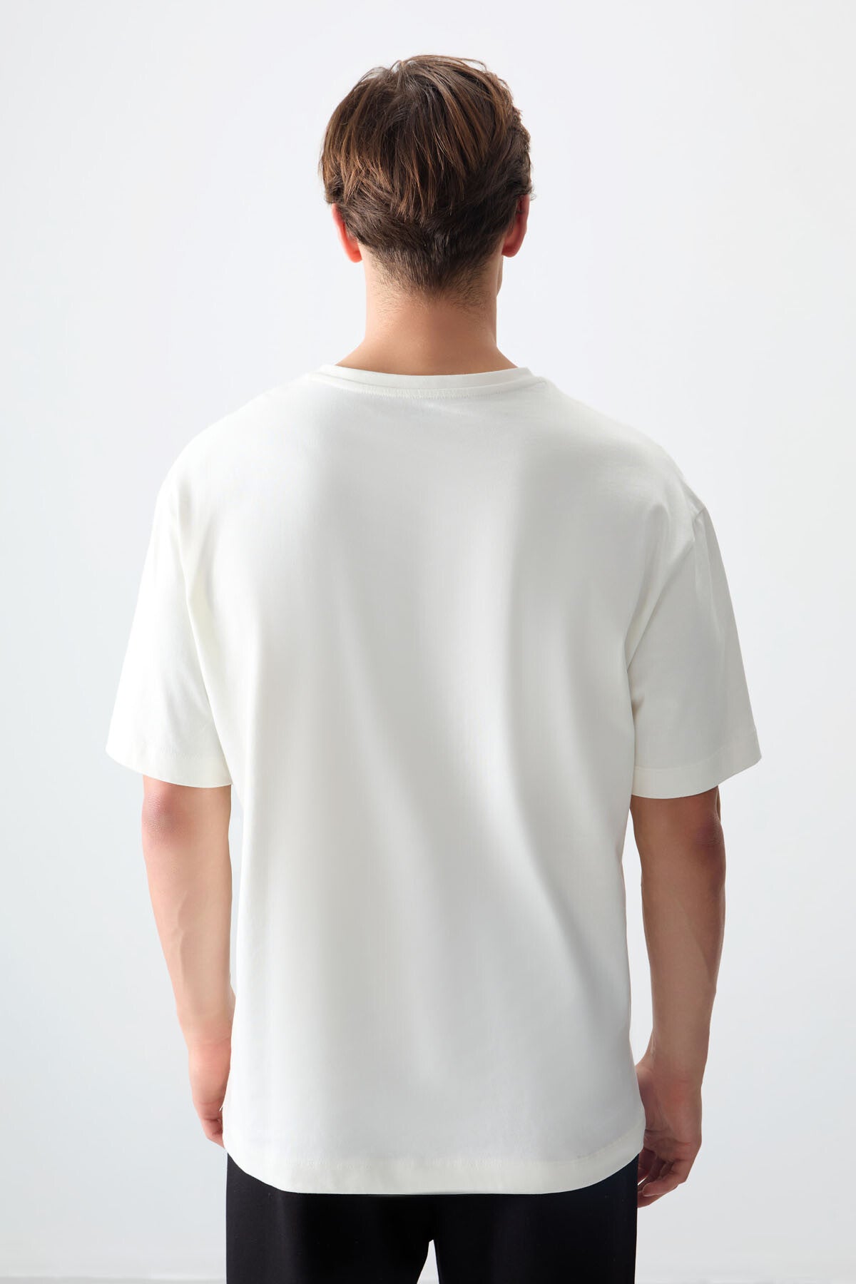 Ecru 100% Cotton Thick Soft Textured Oversize Fit Printed Men's T-Shirt - 88361