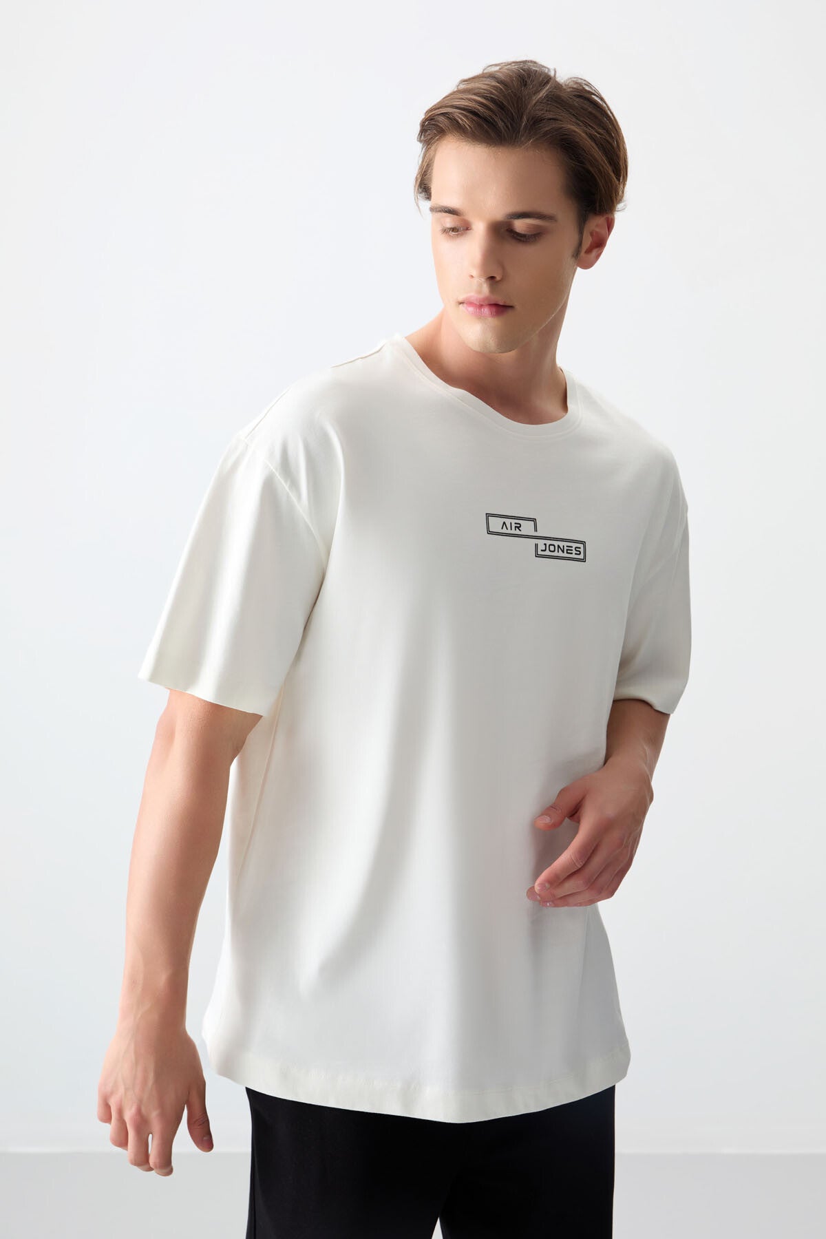 Ecru 100% Cotton Thick Soft Textured Oversize Fit Printed Men's T-Shirt - 88361