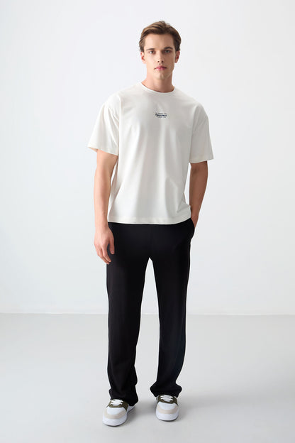 Ecru Cotton Thick Soft Textured Oversize Fit Printed Men's T-Shirt - 88374