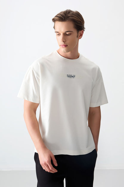 Ecru Cotton Thick Soft Textured Oversize Fit Printed Men's T-Shirt - 88374