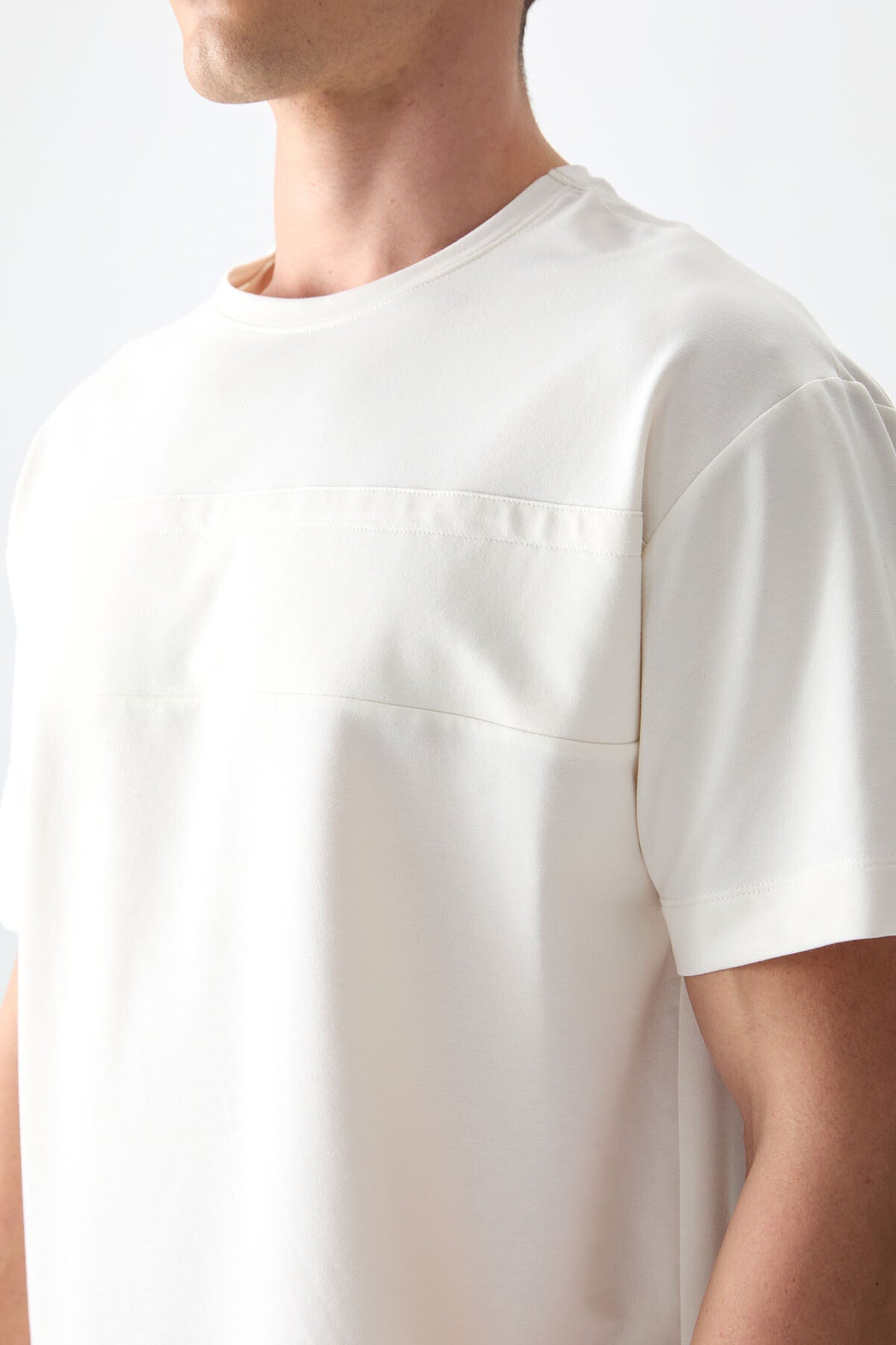 Ecru Thick Soft Textured Cotton Oversize Fit Basic Men's T-Shirt - 88378