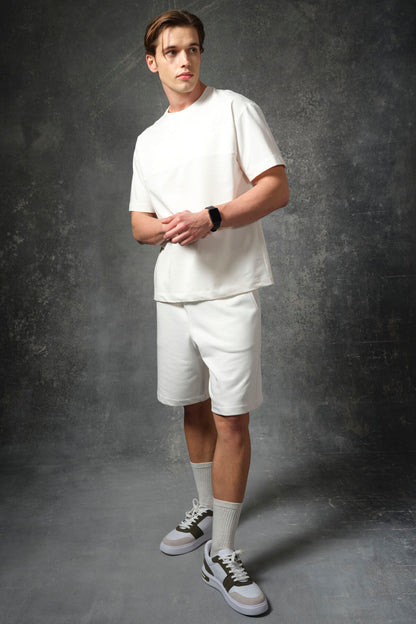 Ecru Thick Soft Textured Cotton Oversize Fit Basic Men's T-Shirt - 88378