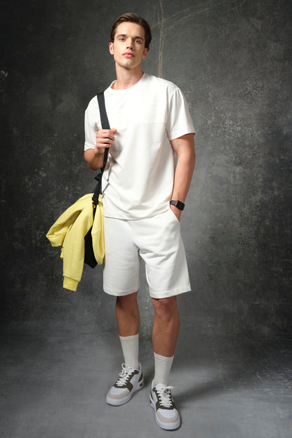 Ecru Thick Soft Textured Cotton Oversize Fit Basic Men's T-Shirt - 88378