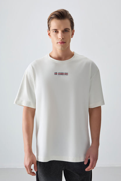Ecru 100% Cotton Thick Soft Textured Oversize Fit Printed Men's T-Shirt - 88354