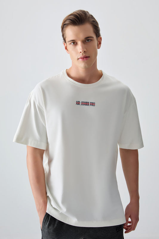 Ecru 100% Cotton Thick Soft Textured Oversize Fit Printed Men's T-Shirt - 88354