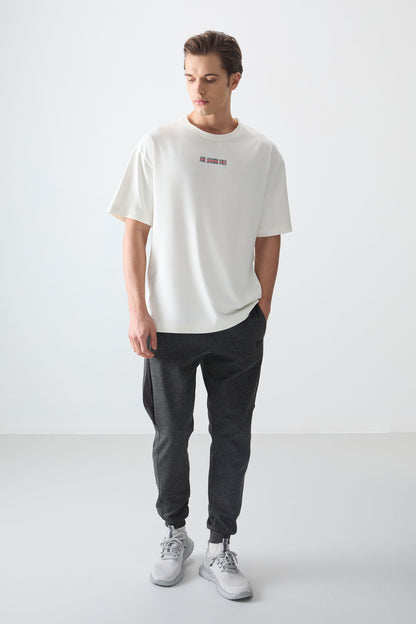 Ecru 100% Cotton Thick Soft Textured Oversize Fit Printed Men's T-Shirt - 88354