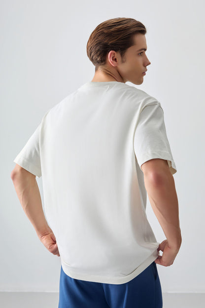 Ecru 100% Cotton Thick Soft Textured Oversize Fit Printed Men's T-Shirt - 88357
