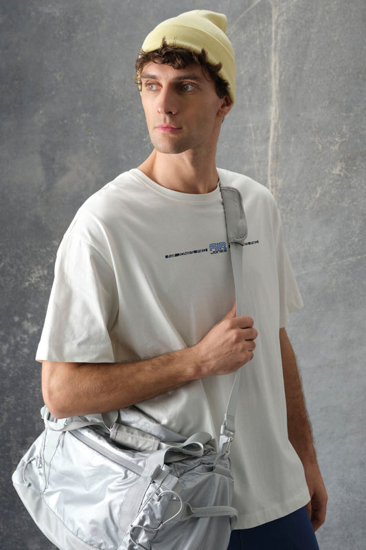 Ecru 100% Cotton Thick Soft Textured Oversize Fit Printed Men's T-Shirt - 88357
