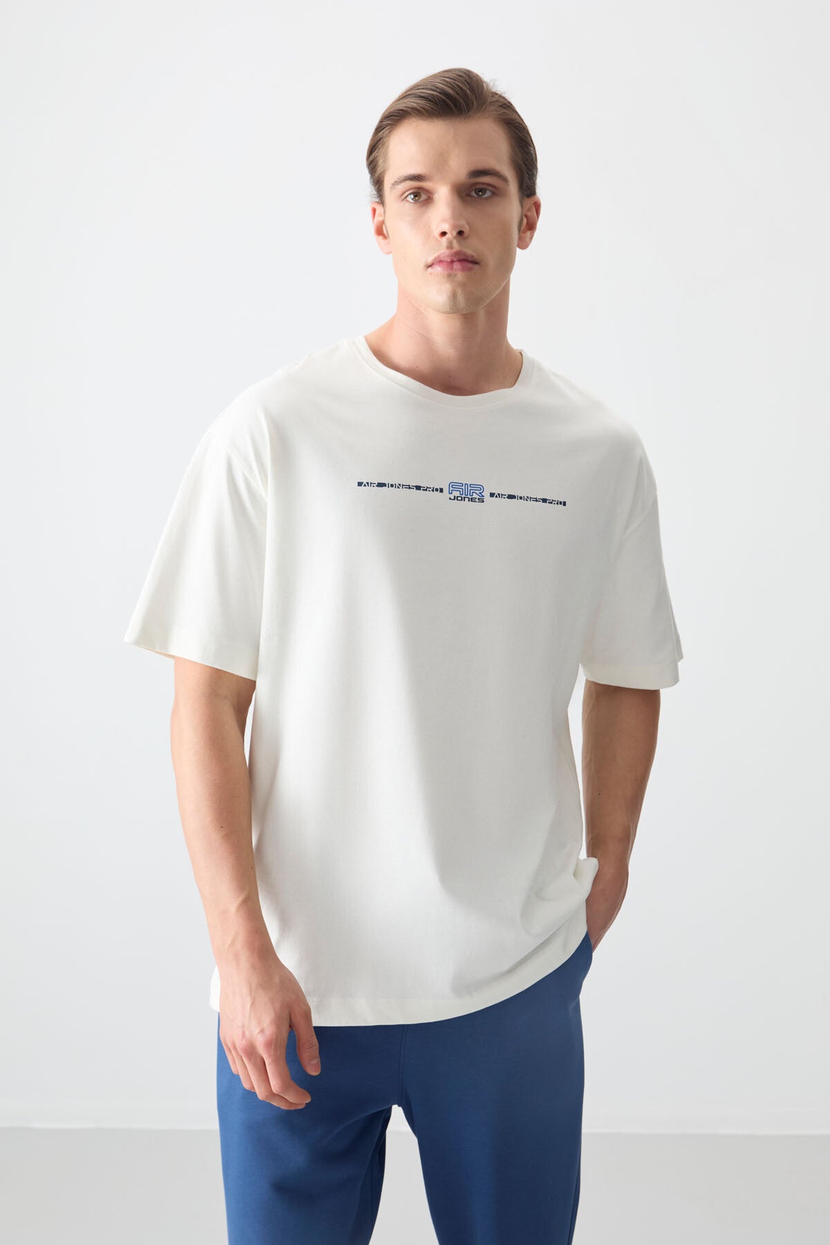 Ecru 100% Cotton Thick Soft Textured Oversize Fit Printed Men's T-Shirt - 88357