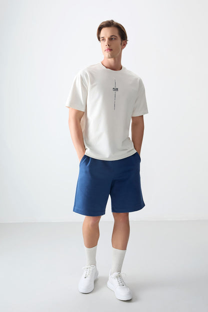 Ecru Thick Cotton Soft Textured Oversize Fit Printed Men's T-Shirt - 88373