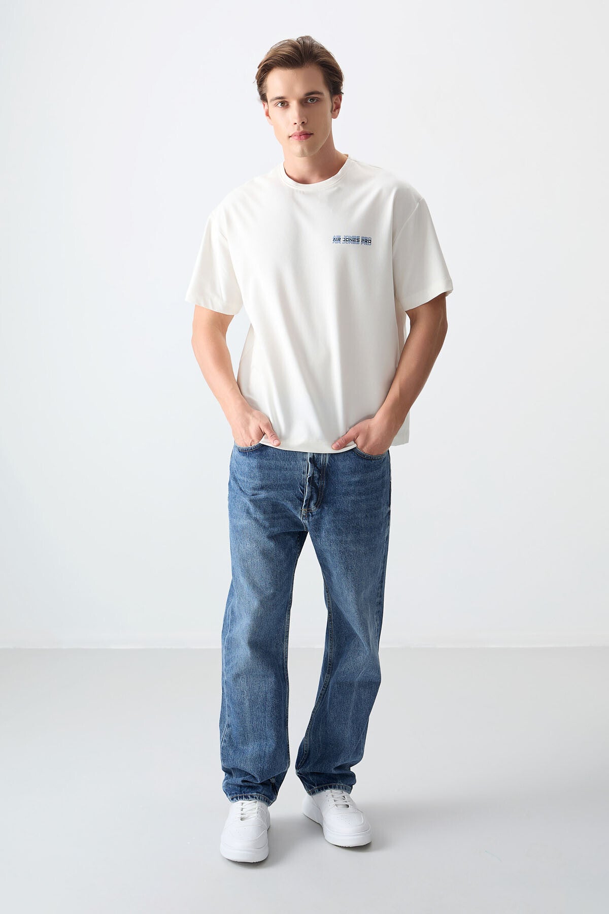 Ecru Cotton Thick Soft Textured Oversize Fit Printed Men's T-Shirt - 88375