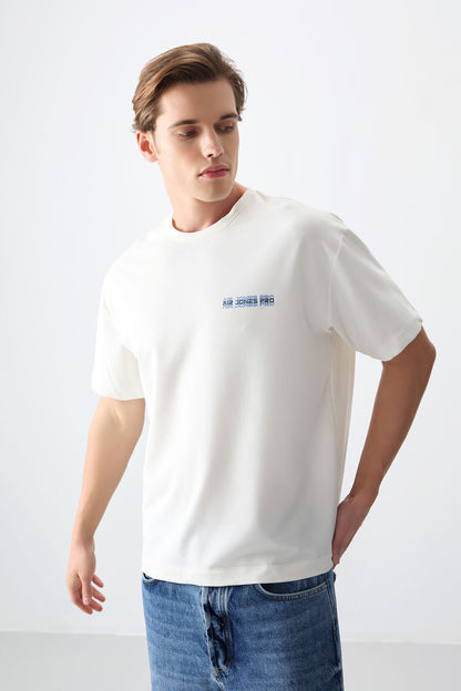 Ecru Cotton Thick Soft Textured Oversize Fit Printed Men's T-Shirt - 88375