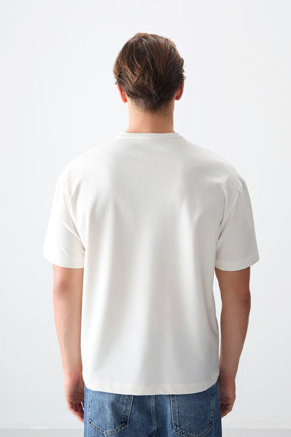 Ecru Cotton Thick Soft Textured Oversize Fit Printed Men's T-Shirt - 88375