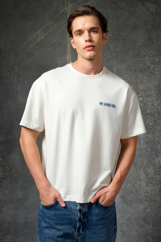 Ecru Cotton Thick Soft Textured Oversize Fit Printed Men's T-Shirt - 88375