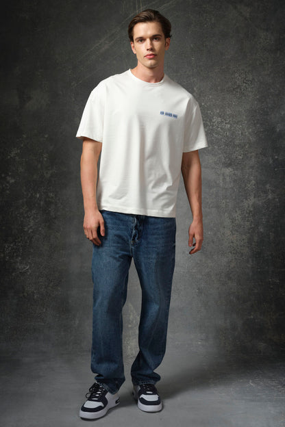 Ecru Cotton Thick Soft Textured Oversize Fit Printed Men's T-Shirt - 88375