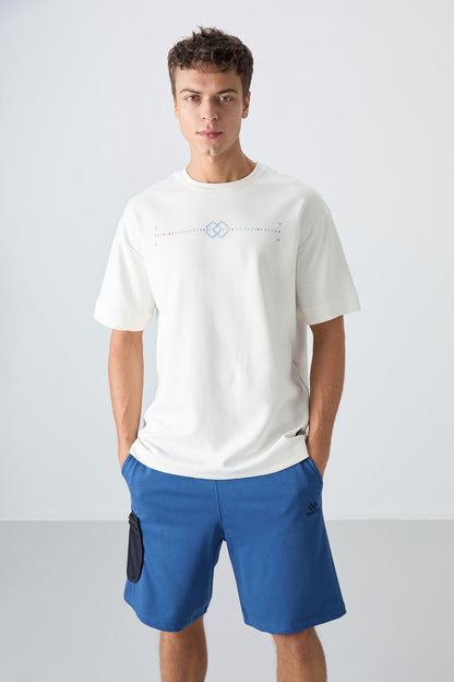 Ecru Cotton Thick Soft Textured Oversize Fit Printed Men's T-Shirt - 88323