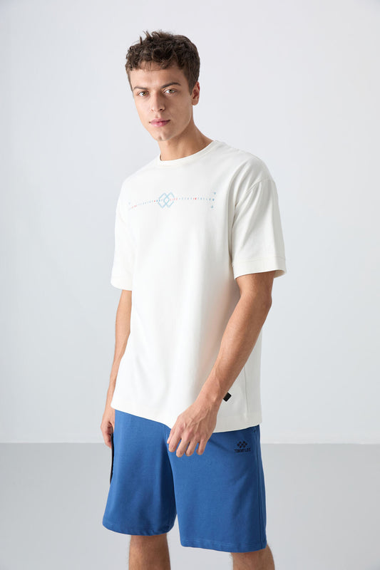 Ecru Cotton Thick Soft Textured Oversize Fit Printed Men's T-Shirt - 88323