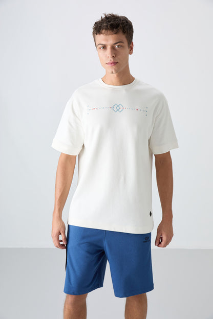 Ecru Cotton Thick Soft Textured Oversize Fit Printed Men's T-Shirt - 88323