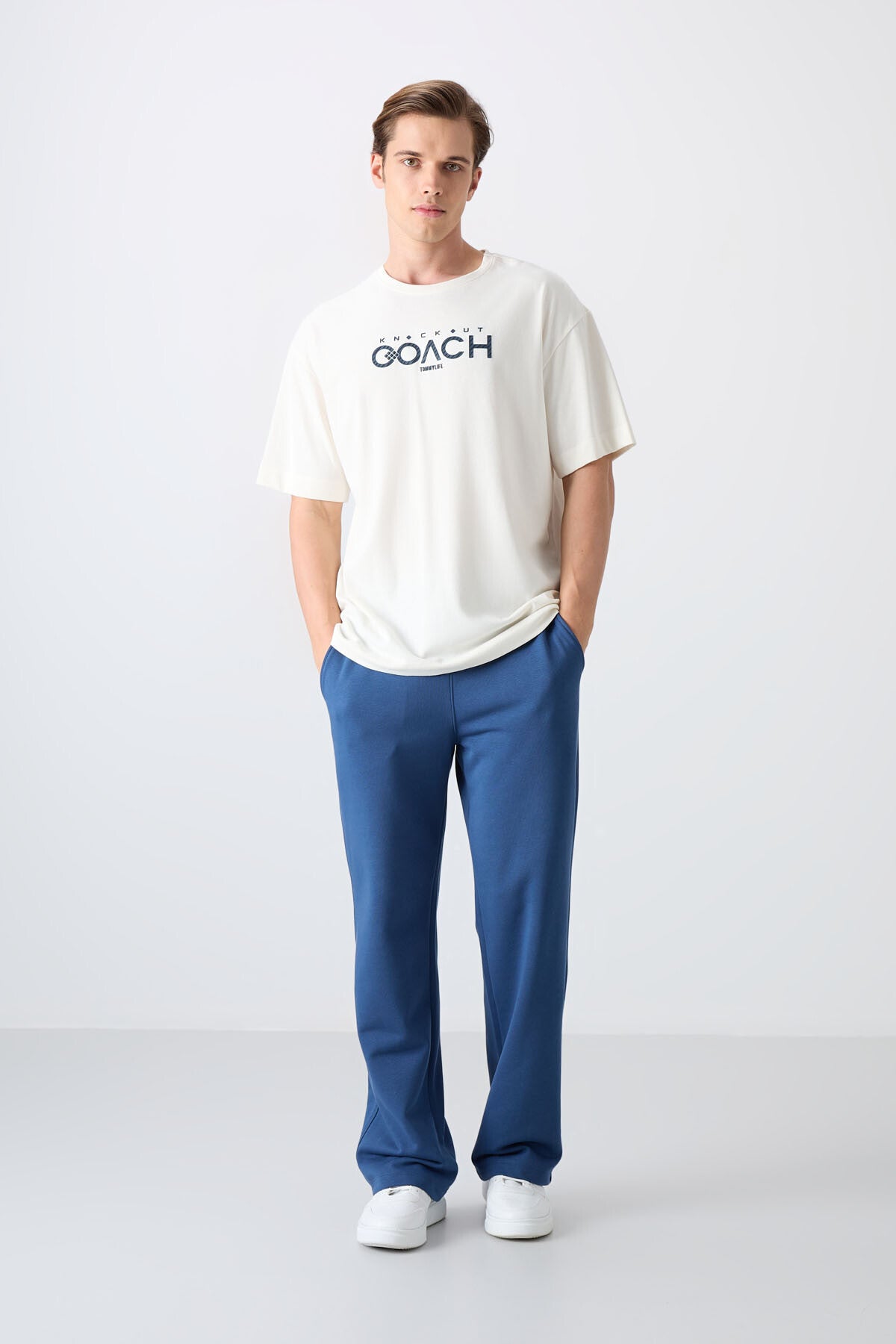 Ecru Thick Cotton Soft Textured Oversize Fit Printed Men's T-Shirt - 88329