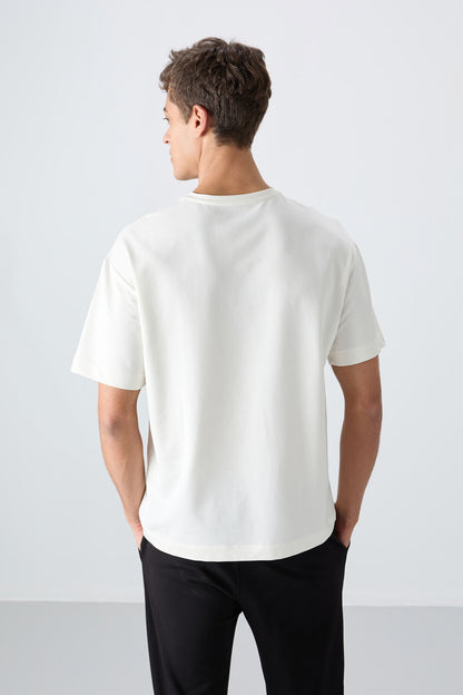 Ecru Cotton Thick Soft Textured Oversize Fit Printed Men's T-Shirt - 88343