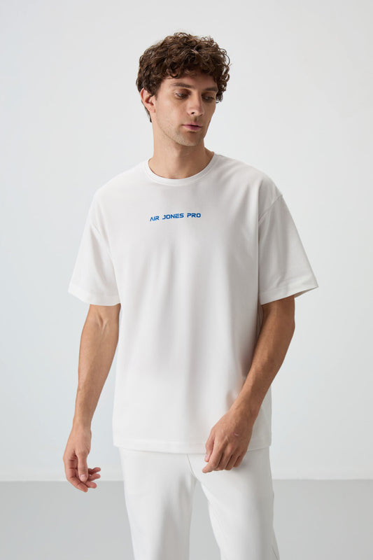 Ecru Cotton Thick Textured Surface Oversize Fit Printed Men's T-Shirt - 88364