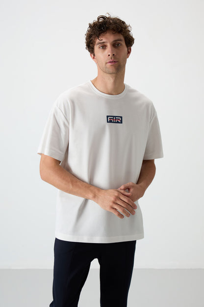 Ecru Thick Cotton Textured Surface Oversize Fit Printed Men's T-Shirt - 88367