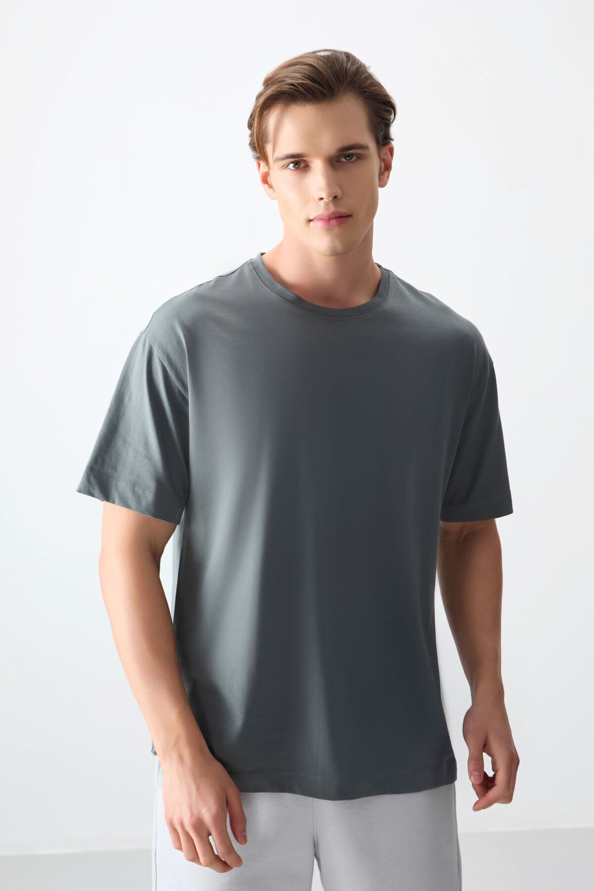 100% Cotton Thick Soft Textured Oversize Fit Basic Men's T-Shirt - 88353