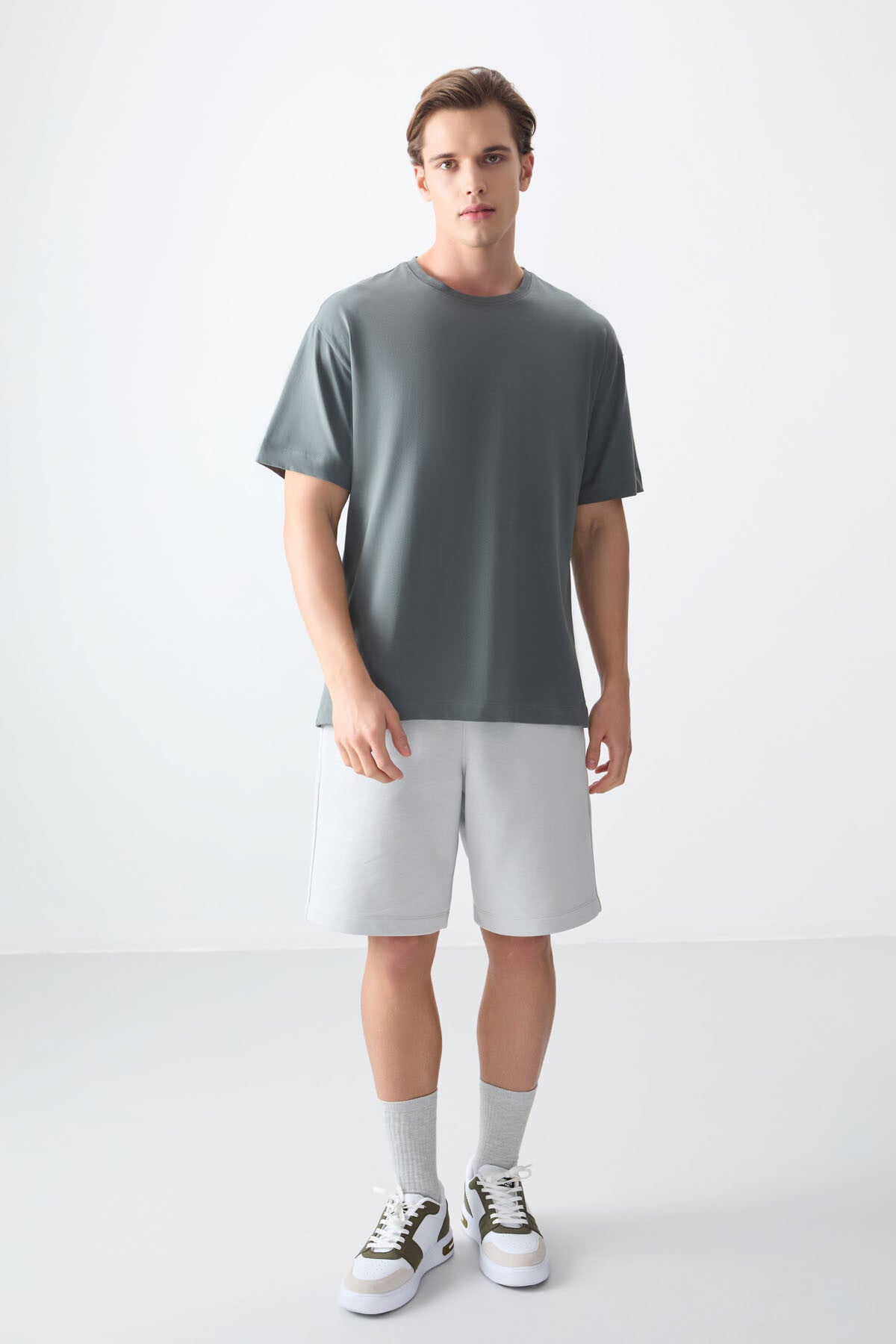 100% Cotton Thick Soft Textured Oversize Fit Basic Men's T-Shirt - 88353