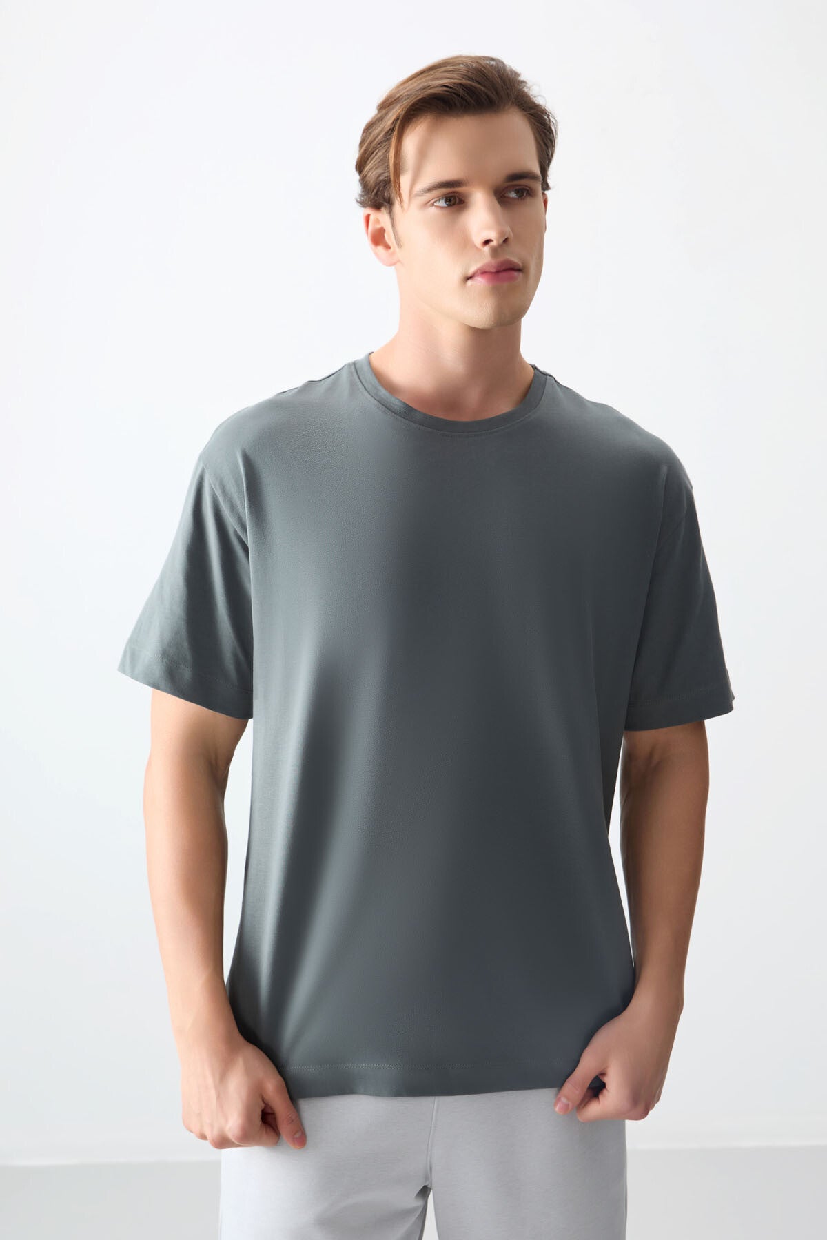 100% Cotton Thick Soft Textured Oversize Fit Basic Men's T-Shirt - 88353