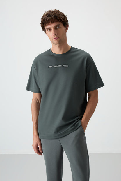 Cotton Right Thick Textured Surface Oversize Fit Printed Men's T-Shirt - 88365