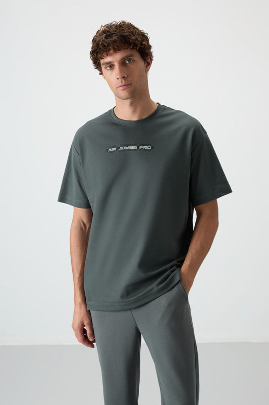 Cotton Right Thick Textured Surface Oversize Fit Printed Men's T-Shirt - 88365