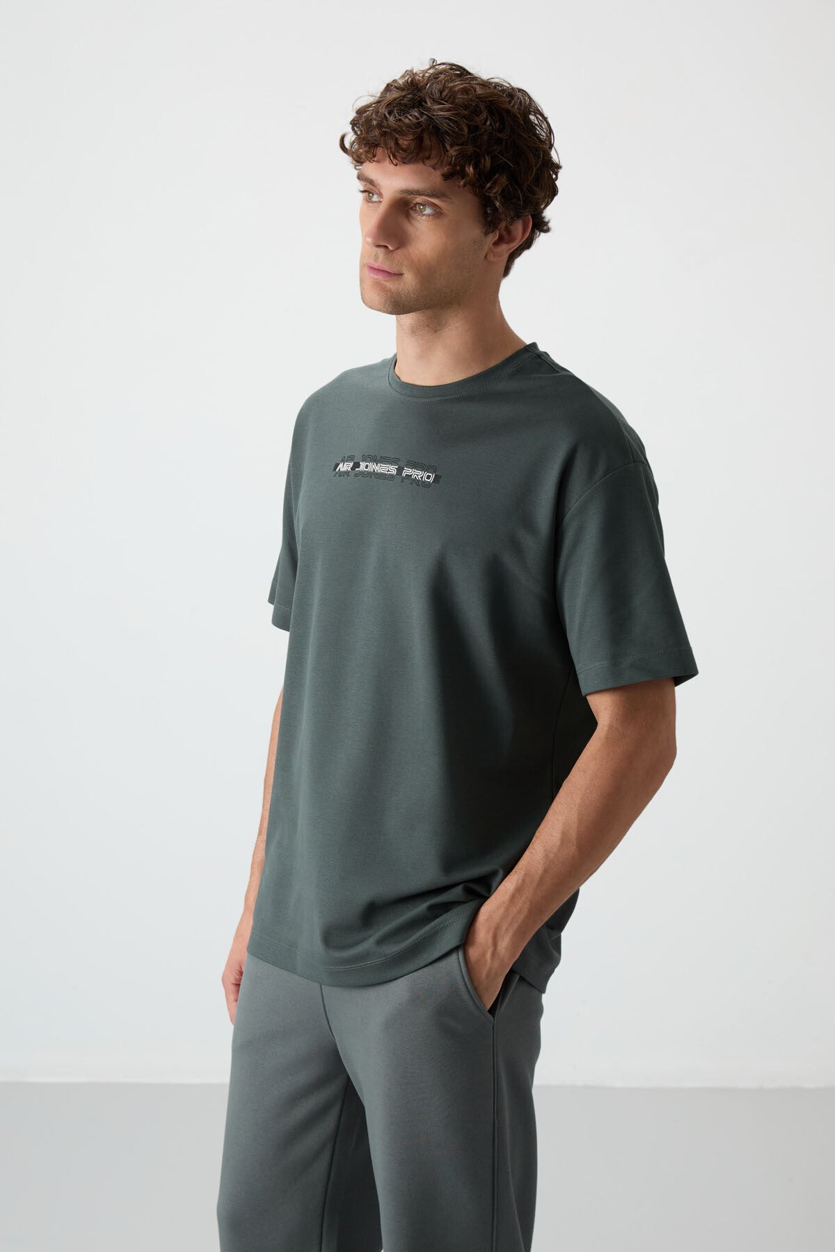 Cotton Right Thick Textured Surface Oversize Fit Printed Men's T-Shirt - 88365