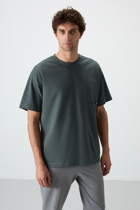 Cotton Right Thick Textured Surface Oversize Fit Printed Men's T-Shirt - 88370