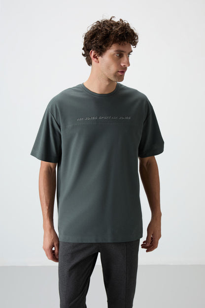 Cotton Right Thick Textured Surface Oversize Fit Printed Men's T-Shirt - 88371
