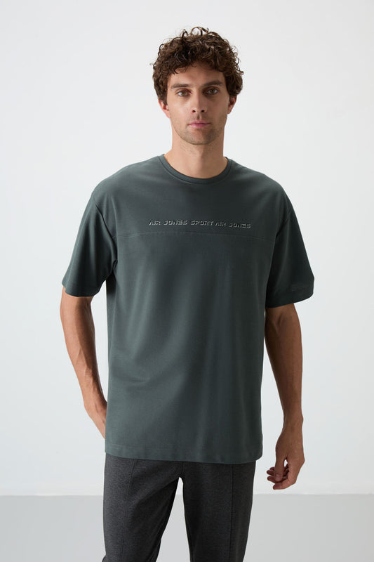 Cotton Right Thick Textured Surface Oversize Fit Printed Men's T-Shirt - 88371