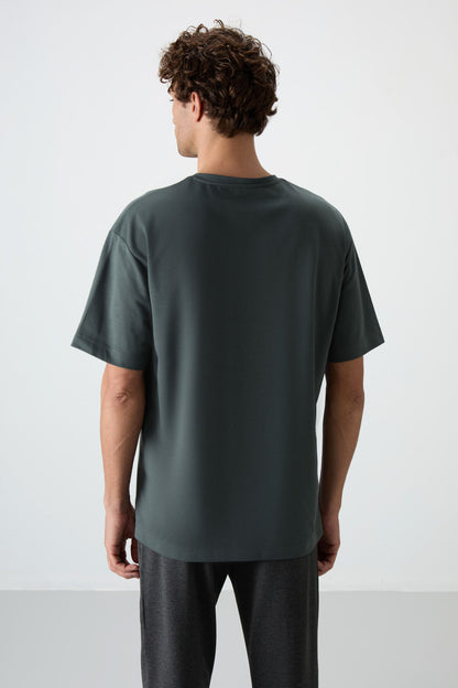 Cotton Right Thick Textured Surface Oversize Fit Printed Men's T-Shirt - 88371