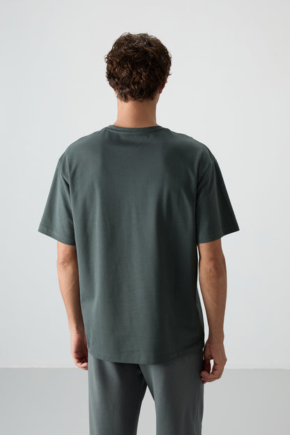 Cotton Right Thick Textured Surface Oversize Fit Printed Men's T-Shirt - 88372