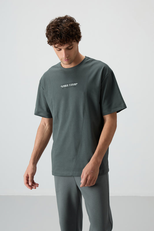 Cotton Right Thick Textured Surface Oversize Fit Printed Men's T-Shirt - 88372