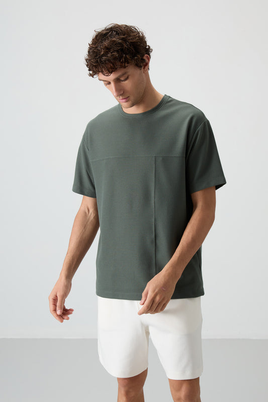 Waffle Knit Interlock Textured Surface Oversize Fit Basic Men's T-Shirt - 88380