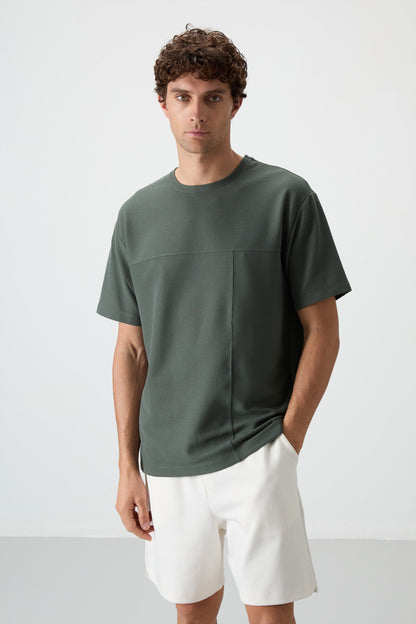 Waffle Knit Interlock Textured Surface Oversize Fit Basic Men's T-Shirt - 88380
