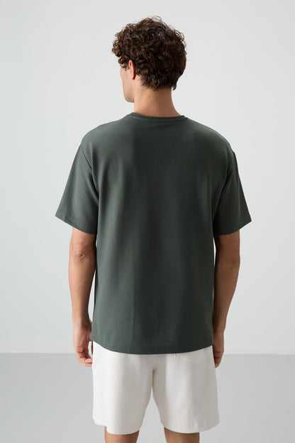 Waffle Knit Interlock Textured Surface Oversize Fit Basic Men's T-Shirt - 88380