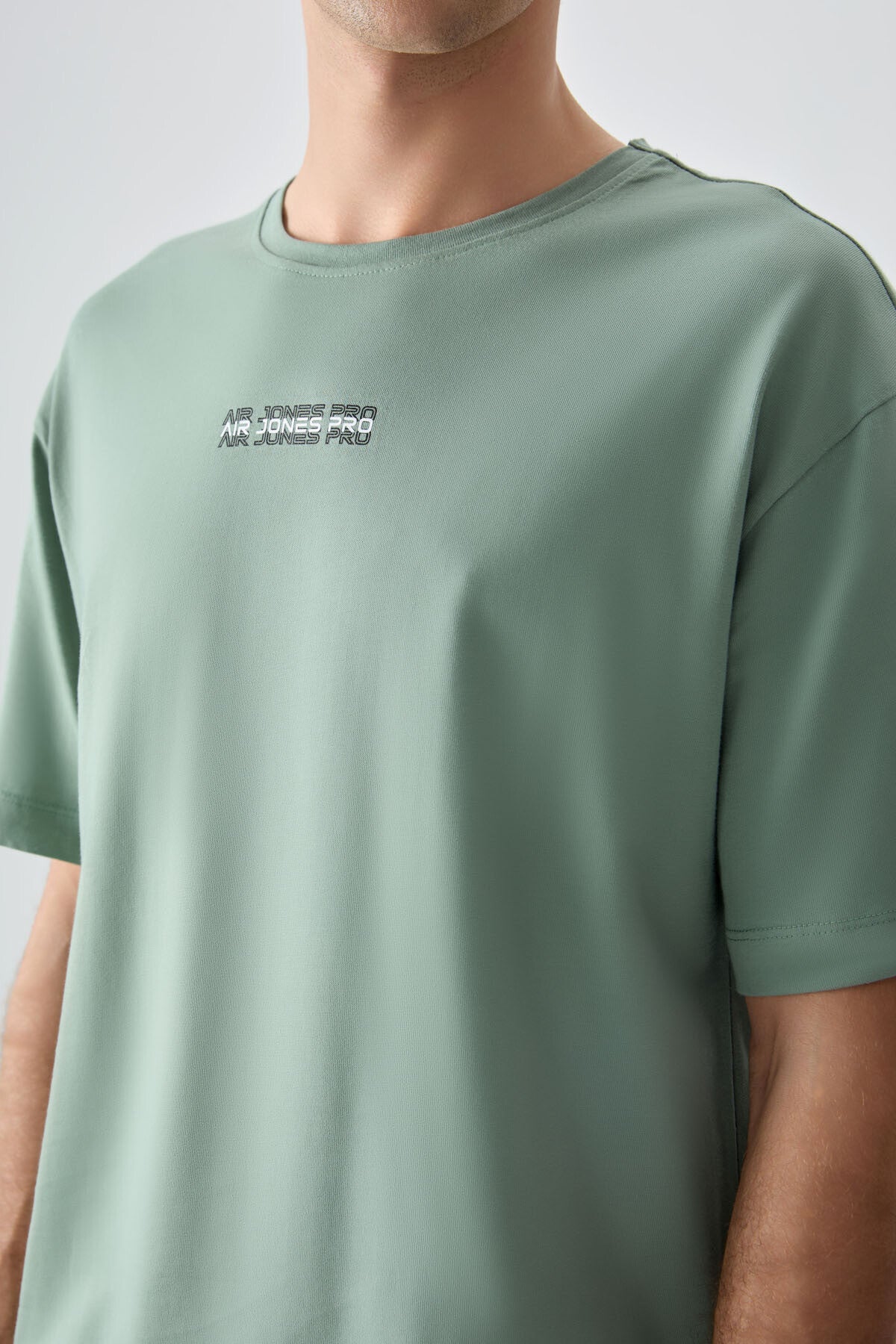 Light Green 100% Cotton Thick Soft Textured Oversize Fit Printed Men's T-Shirt - 88354