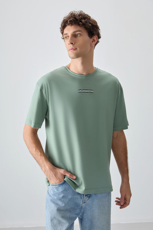 Light Green 100% Cotton Thick Soft Textured Oversize Fit Printed Men's T-Shirt - 88354