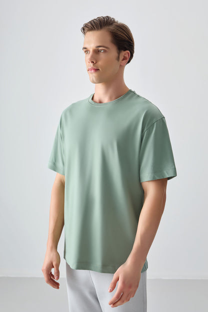 Light Green 100% Cotton Thick Soft Textured Oversize Fit Basic Men's T-Shirt - 88353